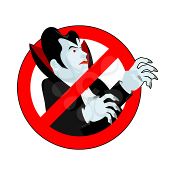 Stop vampire. It is forbidden to drink blood. Crossed-silhouette Dracula. Emblem against bloodsuckers. Red prohibition sign. Ban vampires

