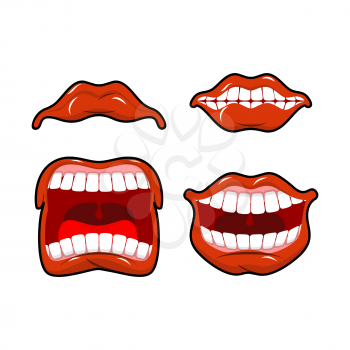 Lips set of emotions. Shouts and joy. Shouting and laughing. scream and dissatisfied. Cry and laugh.
