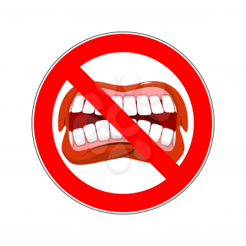 Ban cry. It is forbidden to shout and swear. Crossed-open mouth. Emblem against aggression. Red prohibition sign. Stop profanity