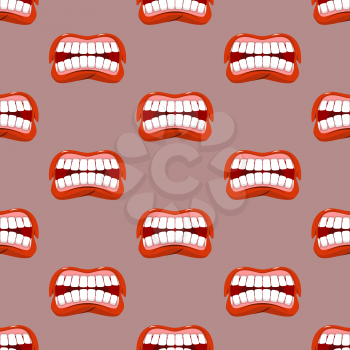 Yells lips seamless pattern. Creek background. aggressive emotion texture. Open your mouth and tongue. Flying saliva. Shout. Shrill scream. Swearing and bad language
