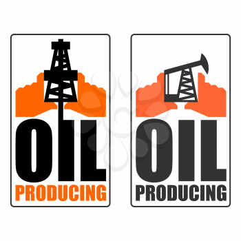 Oil production logo. petroleum industry sign. Logo for petrol processing. naphthal rig workers and human hands