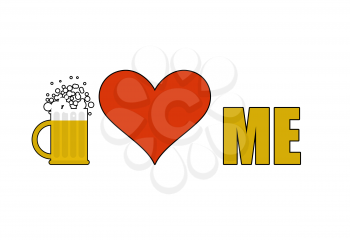 Beer loves me. Heart symbol of adoration. Mug of beer with alcohol. Logo for alcoholics
