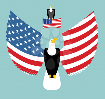American Eagle. Most powerful Bird and US Flag. Emblem for America. Winged predator with wings. State patriotic symbols
