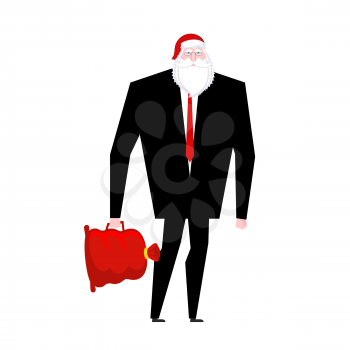 Boss Santa Claus False beard and red cap. Businessman in festive mask. Man in business suit with red bag. Christmas in office. corporate New Year at work