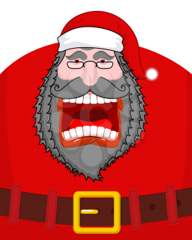 Evil  dark Santa Claus shouts. Black beard and mustache and Belt. Negative grandfather. Aggressive old man. Unhappy pensioner. Christmas illustration
