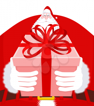 Santa gives Christmas gift. Kind grandfather hands box with bow. Xmas design template. New year Illustration
