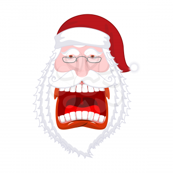  Crazy Santa Shout. Scary grandfather yelling. Open mouth and teeth. Angry Santa Claus shouts. Red lips. Xmas template design. aggressive old man
