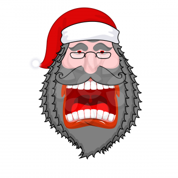 Evil  dark Santa Claus shouts. Black beard and mustache. Negative grandfather. Aggressive old man. Unhappy pensioner. Christmas illustration
