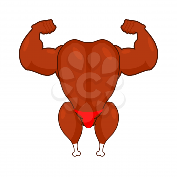 Baked chicken fitness model. fried turkey bodybuilder. Speech athletes cartoon style. fowl in shorts. Food Bodybuilding