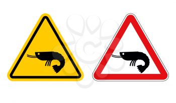 Warning sign attention shrimp. Hazard yellow sign marine plankton. Shrimp on red triangle. Set of Road signs
