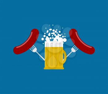 Mug beer and sausage. Logo for Oktoberfest. Holiday in Germany
