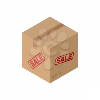 Sale Cardboard box isolated. discount pasteboard case on white background
