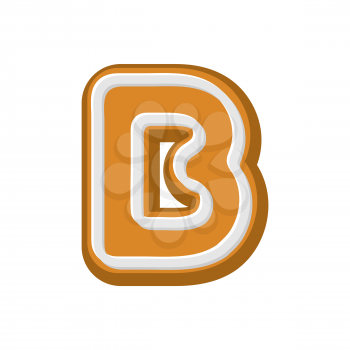 Letter B Gingerbread. Peppermint honey-cake font. Cookies alphabet. Lettering biscuit