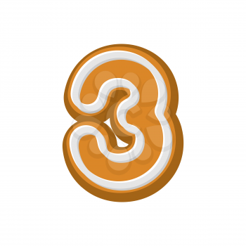 Number 3 Gingerbread font. Peppermint honey-cake ABC three. Cookies alphabet. Lettering biscuit

