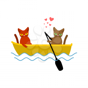 Cat lovers ride in boat. Lover of sailing. Pet Romantic date. Cats lifestyle