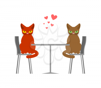 Cat lovers in cafe. Lover in restaurant. Pet Romantic date. Cats lifestyle
