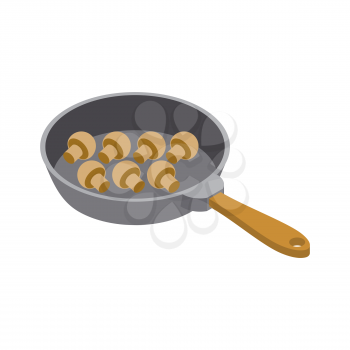 Mushrooms Champignons in frying pan. Food and Utensils
