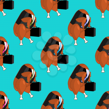 Workers go to work background. Fried chicken businessman. Office clerk with suitcase. Roasted fowl Manager pattern
