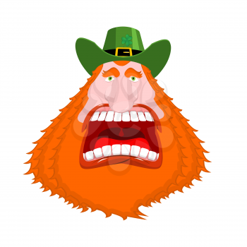Leprechaun scream. Open mouth. Scary angry dwarf for St. Patrick's Day in Ireland