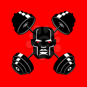 Barbell Crossed emblem for gym. head of bodybuilder sign. Sports Fitness logo
