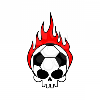 Skull soccer ball and fire. Football skeleton head. Emblem for sports fans
