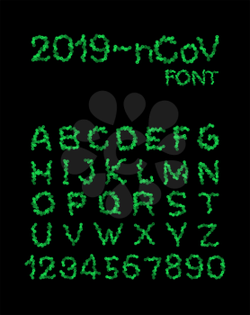 2019-ncov font. bacteria letter. Epidemic alphabet. Pandemic ABC. Letters are made up of viruses. Coronavirus vector illustration
