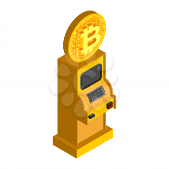 Bitcoin ATM. Crypto currency cash dispenser. Virtual money cash machine. Vector Illustrator
