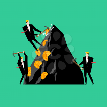Mining bitcoin pool concept. Minir Extraction Crypto currency businessman screams for virtual money. Vector illustration