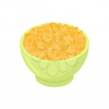 Bowl of bulgur gruel isolated. Healthy food for breakfast. Vector illustration