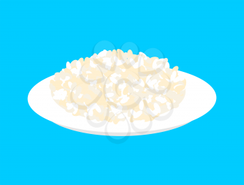 Round rice cereal in plate isolated. Healthy food for breakfast. Vector illustration
