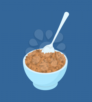 Bowl of lentil porridge and spoon isolated. Healthy food for breakfast. Vector illustration