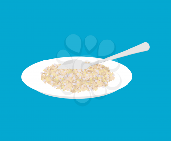 Barley Porridge in plate and spoon isolated. Healthy food for breakfast. Vector illustration
