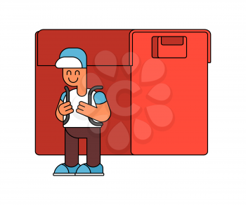 Back to school.  Boy and big  schoolbag. Illustration for September 1. Schoolboy goes to school With Backpacks

