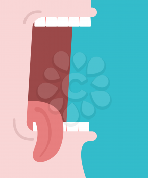 Open mouth on tongue side. tired of screaming. Vector illustration
