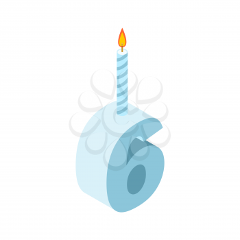 6 number and Candles for birthday. six figure for holiday cartoon style. Vector illustration