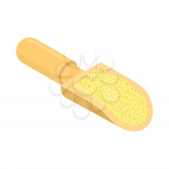 Cuscus in wooden scoop isolated. Groats in wood shovel. Grain on white background. Vector illustration
