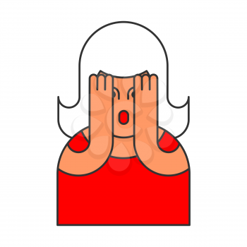 Oh my god woman pop art style. OMG girl in fear. exclamation is shocked. Surprised with news sticker. Religion woman facial expressions, emotions and feelings
