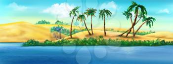 Digital painting of the view of the coast of Egypt from the Nile River