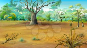 Digital painting of Large Solitary Tree in the Meadow