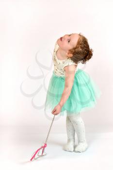 Fashion little girl in green dress, in catwalk model pose, stock photo. Image 04