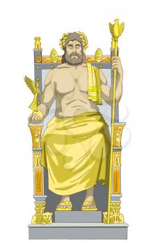 Statue of Zeus (wonders of the world) Isolated on white Background. Digital Painting Background, Illustration in cartoon style character.