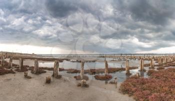 Storm clouds over the Kuyalnik Salty drying estuary in Odessa, Ukraine