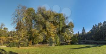 Amazing autumn around the old ponds in Sofiyivka park in Uman, Ukraine