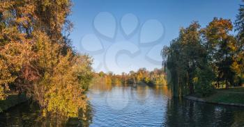 Uman, Ukraine - 10.13.2018. Amazing autumn at the Upper Pond in Sophia Park in Uman