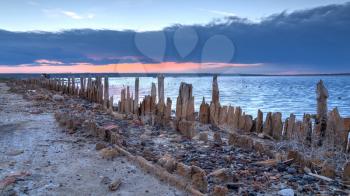 Sunset on the dead lake Kujalnik in Ukraine