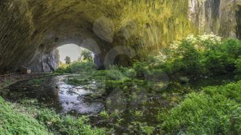 Panoramic view inside the Devetashka Cave near Devetaki village and Osam river in Bulgaria