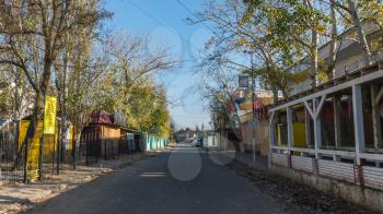 Koblevo, Ukraine - 10.11. 2019.  Deserted streets at fall on the Black Sea resort Koblevo, Ukraine