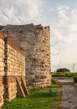 Nesebar, Bulgaria – 07.09.2019. Fortress walls on the promenade of Nesebar, Bulgaria, on a sunny summer day