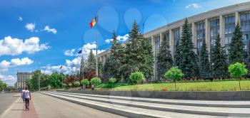 Chisinau, Moldova – 06.28.2019. Government House in the center of Chisinau, capital of Moldova, on a sunny summer day