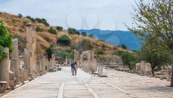 Ephesus, Turkey – 07.17.2019. Upper Agora Ruins of antique Ephesus city on a sunny summer day